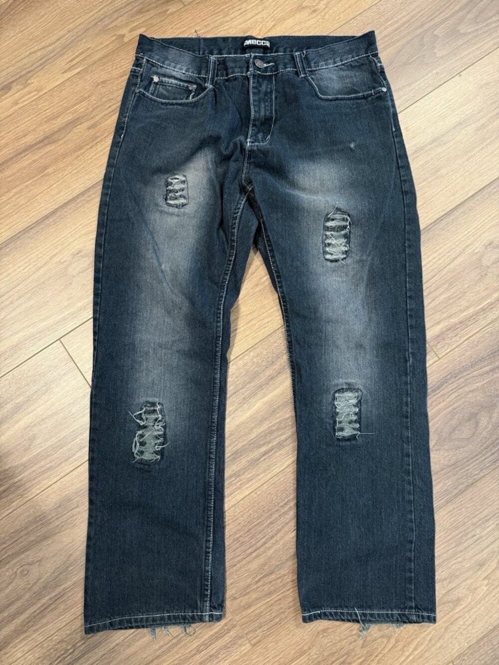 Vintage Mecca Jeans Mens 36x32 Dark Wash Distressed Baggy Y2K Skate Hip Hop